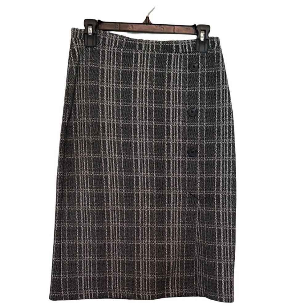 Banana Republic Black and White Plaid Midi Skirt